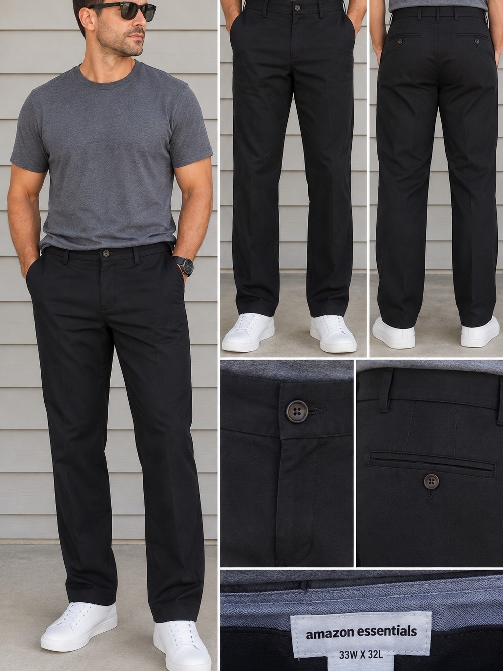 Amazon Essentials Men’s Black Straight-Leg Chino Pants 33x32L